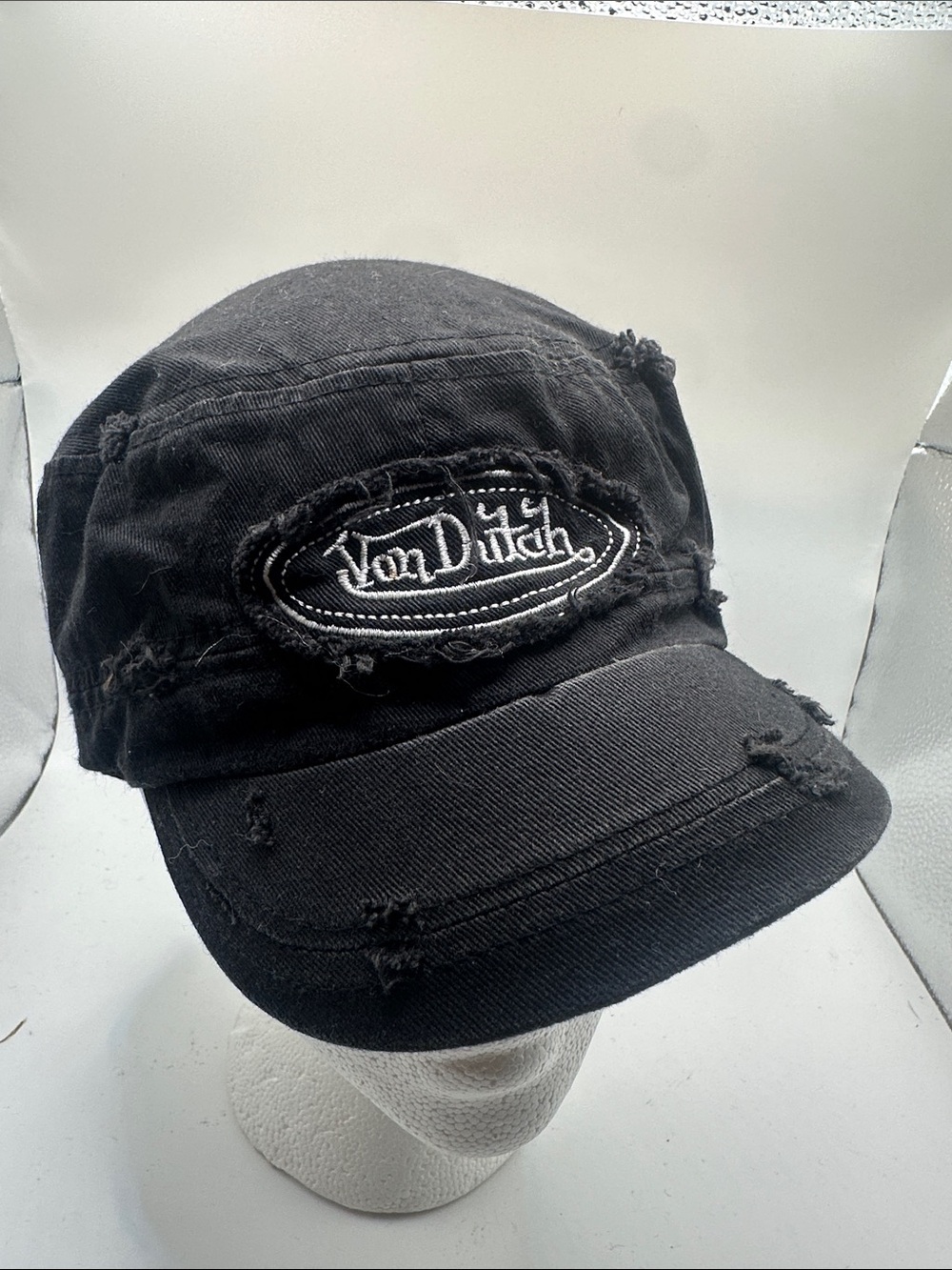 Von Dutch Black Distressed Military-Style Cap